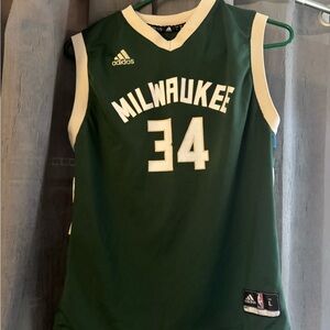 Youth Adidas Green and White Basketball Jersey